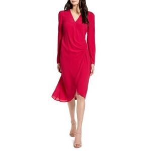 Chelsea28 Dress Size Medium Red Midi Mock Neck Sheath Ruched Side NWT Read $89
